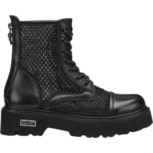 Schwarze Mesh + Strass Flache Schuhe , Damen, Größe: 36 EU - Cult - Modalova