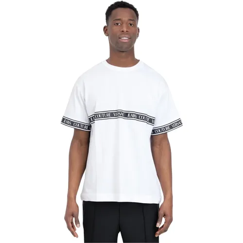 Weißes Geripptes Baumwoll T-Shirt , Herren, Größe: XL - Versace Jeans Couture - Modalova
