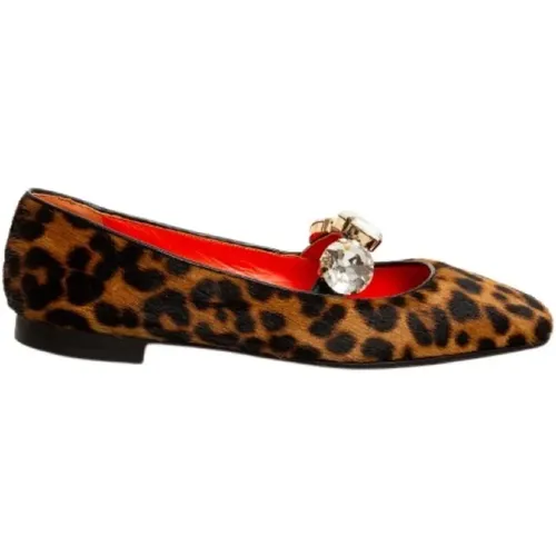 Leopardenmuster Ballerina mit Schmuckband , Damen, Größe: 36 EU - Prosperine - Modalova