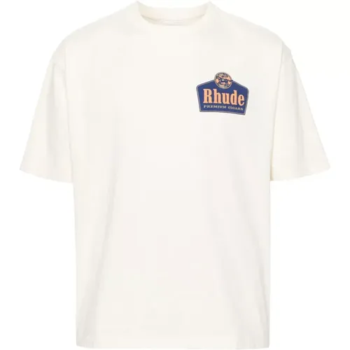 Cotton Cream T-shirt with Logo Print , male, Sizes: S - Rhude - Modalova