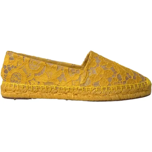 Gelbe Spitze Espadrille Loafers Flache Schuhe , Damen, Größe: 35 EU - Dolce & Gabbana - Modalova