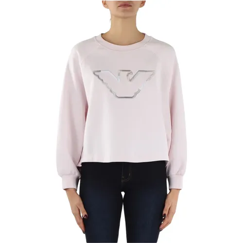 Embroidered Cotton Sweatshirt with Logo , female, Sizes: S, XS, M - Emporio Armani - Modalova