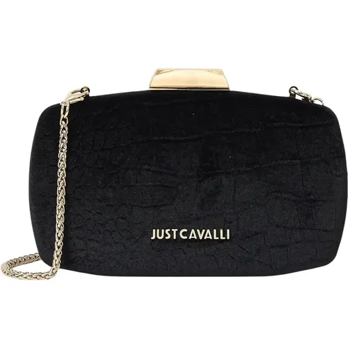 Schwarze Samt-Clutch mit Gold-Details - Just Cavalli - Modalova