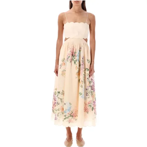 Floral Linen Midi Dress with Waist Cut Outs , female, Sizes: M - Zimmermann - Modalova