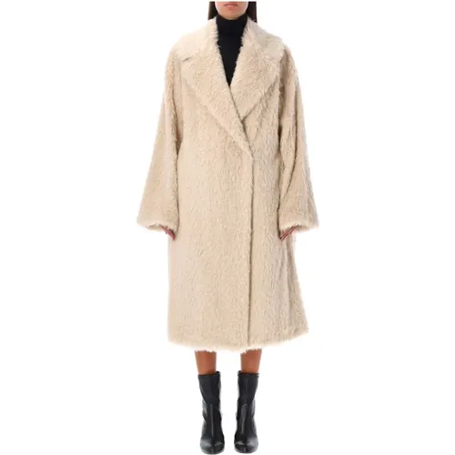 Faux-Fur V-Neck Coat Cream Aw24 , female, Sizes: XS - Stand Studio - Modalova