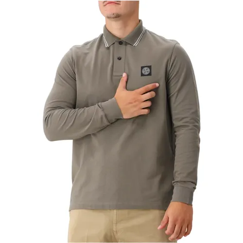 Grünes Baumwoll-Piqué-Polo mit Details , Herren, Größe: XL - Stone Island - Modalova