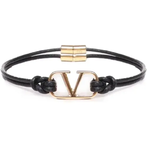 Leather Bracelet with Golden VLogo , male, Sizes: L, S, M - Valentino Garavani - Modalova
