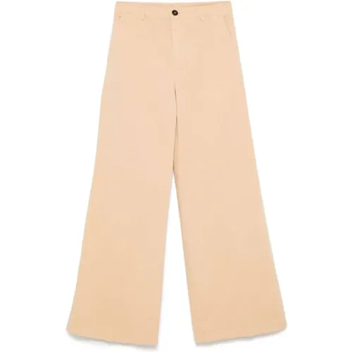 Beige Twill Weave Flared Trousers , female, Sizes: XS, L, S, M - Forte Forte - Modalova