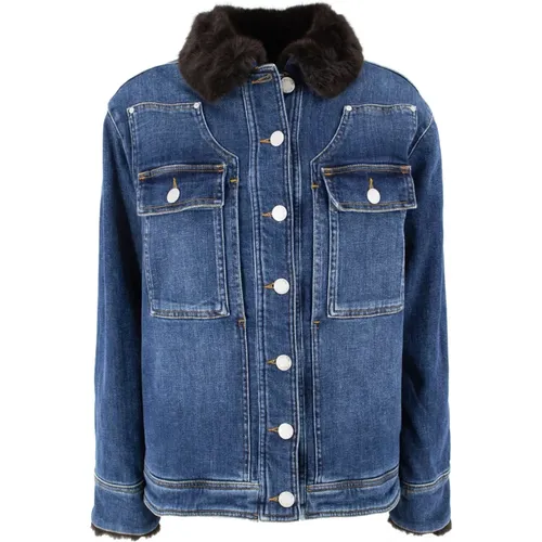 Denimjacke mit Kunstpelzkragen , Damen, Größe: S - pinko - Modalova