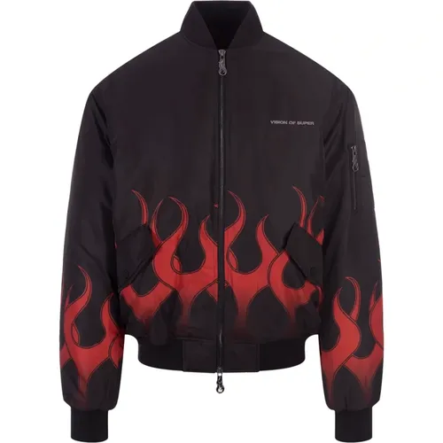 Flame Print Padded Bomber Jacket , male, Sizes: M, S, L, XL - Vision OF Super - Modalova