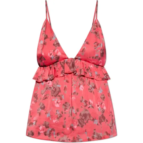 Blumiges Motiv-Top , Damen, Größe: XS - Ganni - Modalova