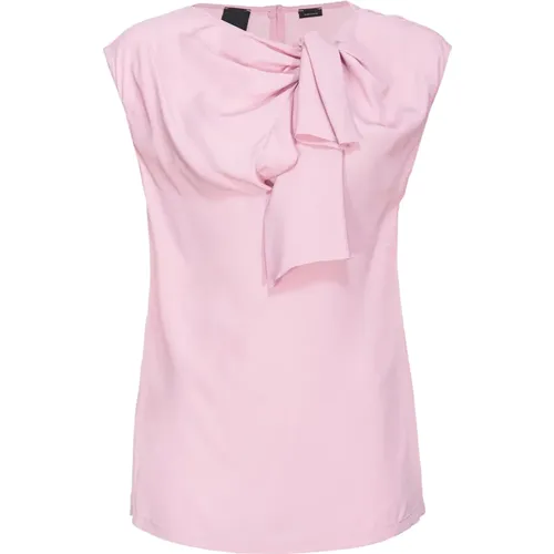 Silk Blend Sleeveless Top with Bow , female, Sizes: 2XS - pinko - Modalova