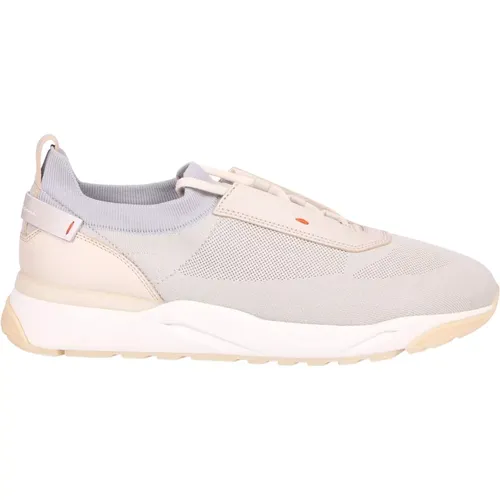 White Knitted and Leather Sneakers , male, Sizes: 8 UK - Santoni - Modalova