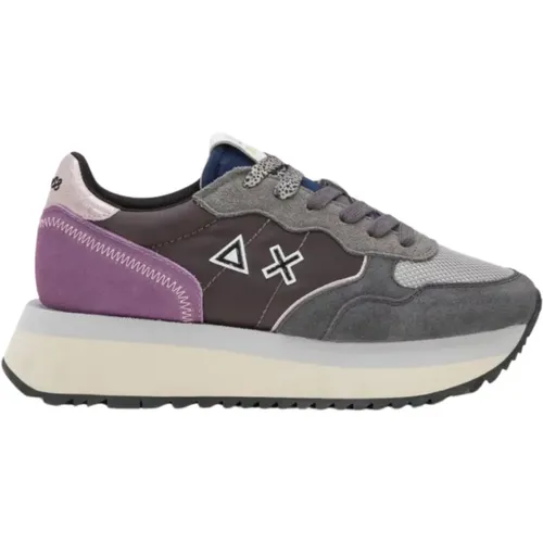 Grey Eco-Leather Sneakers with Suede Trim , female, Sizes: 3 UK, 8 UK - Sun68 - Modalova