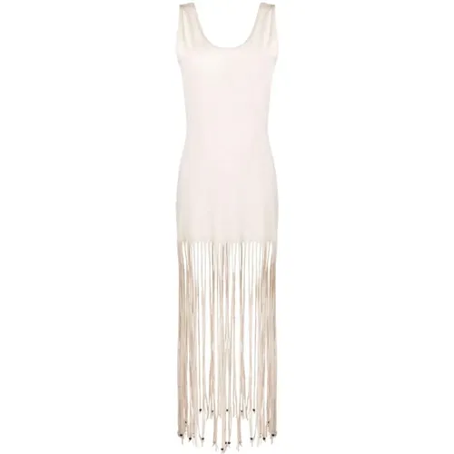 Off White Fringed Midi Dress , female, Sizes: S - Alanui - Modalova