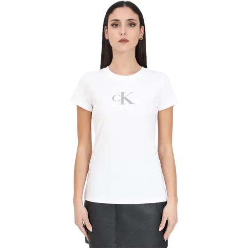 Sequin Print T-Shirt , female, Sizes: L, M, XS, S - Calvin Klein Jeans - Modalova