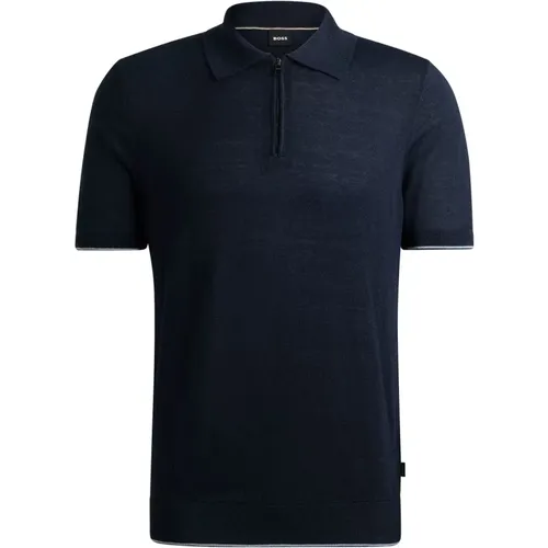 Linen Zip Polo Shirt , male, Sizes: XL, M - Boss - Modalova