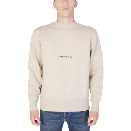 Beiger Langarm-Sweatshirt Herren , Herren, Größe: 2XL - Calvin Klein Jeans - Modalova