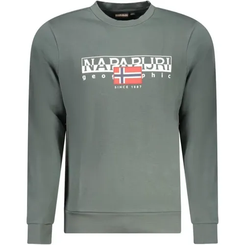 Grüner Logo-Print Baumwoll-Sweatshirt , Herren, Größe: L - Napapijri - Modalova