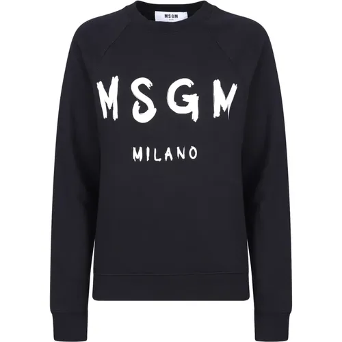 Schwarzer Baumwoll-Sweatshirt mit Frontdruck , Damen, Größe: S - MSGM - Modalova