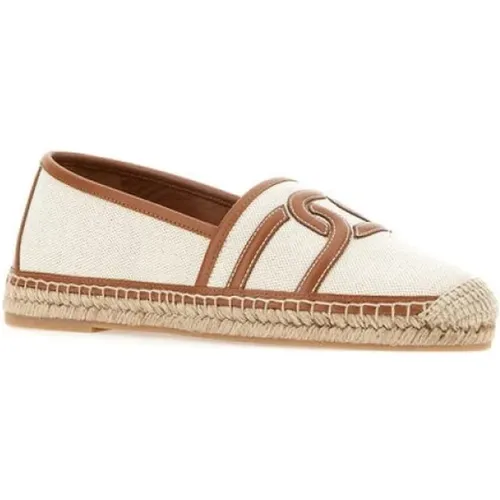 Fabric Espadrille - White/Brown , female, Sizes: 2 UK, 3 UK - TOD'S - Modalova