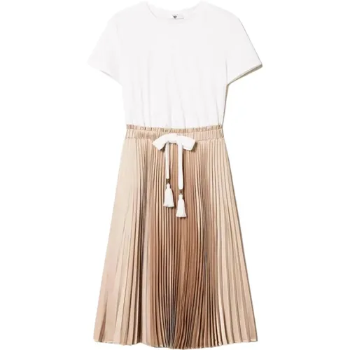 Cotton Jersey Midi Dress with Pleated Satin Skirt , female, Sizes: M - Twinset - Modalova