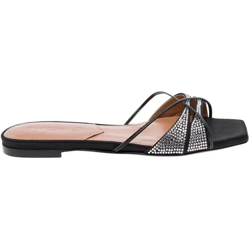 Schwarze Satin Strass Sandalen Niedriges Design , Damen, Größe: 36 EU - D'Accori - Modalova