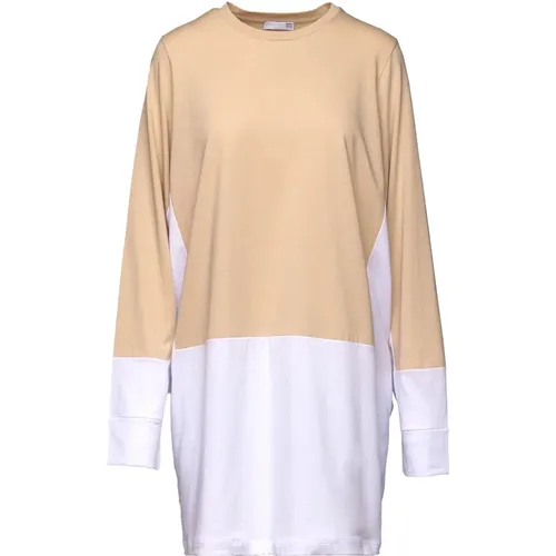 Long Sleeve Jersey T-shirt Cream/White , female, Sizes: S, L, XL, M - Douuod Woman - Modalova