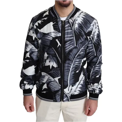 Silk Banana Leaf Print Bomber Jacket , male, Sizes: L - Dolce & Gabbana - Modalova