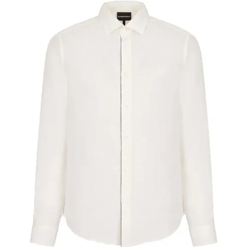 Weißes Leinenhemd mit kontrastierendem Logo , Herren, Größe: 3XL - Emporio Armani - Modalova