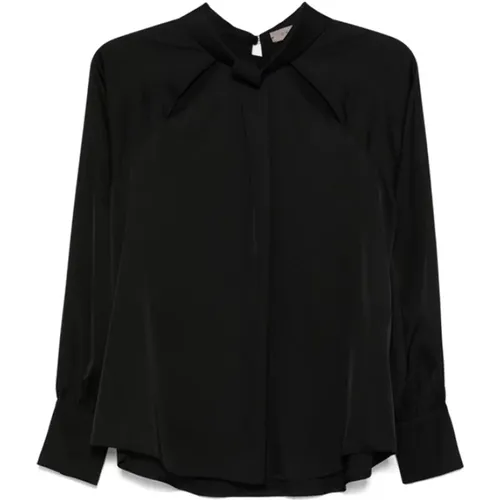 Schwarze Satinbluse mit Eleganten Details , Damen, Größe: L - D.Exterior - Modalova