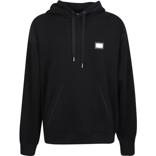 Schwarzer Baumwollhoodie mit Logo-Patch , Herren, Größe: S - Dolce & Gabbana - Modalova