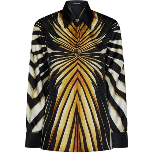 Multicolour Animal Print Silk Shirt , female, Sizes: 2XS - Roberto Cavalli - Modalova