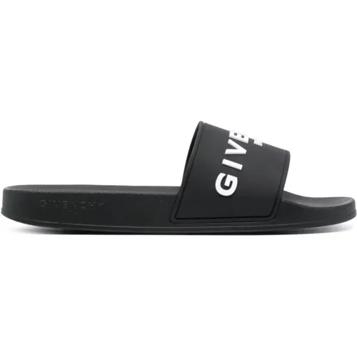 Schwarze Logo Weiße Sandale,Schwarze Slide Flache Sandalen - Givenchy - Modalova