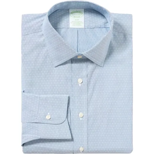 Hellblaues Slim Fit Bügelfreies Stretch-Baumwollhemd mit Ainsley-Kragen , Herren, Größe: 3XL - Brooks Brothers - Modalova