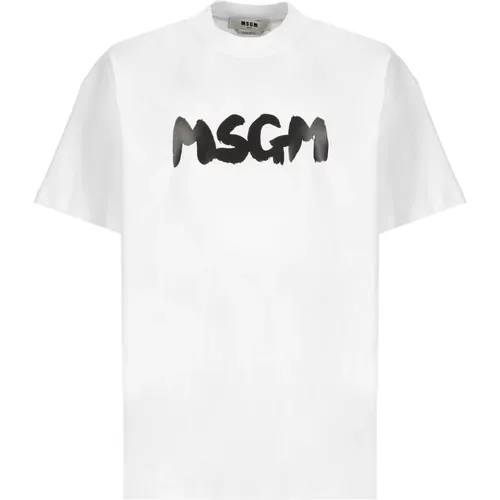 Weißes Baumwoll-T-Shirt mit Druck - MSGM - Modalova