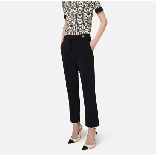 Schwarze Cropped Hose mit Vorderfalten , Damen, Größe: M - Elisabetta Franchi - Modalova