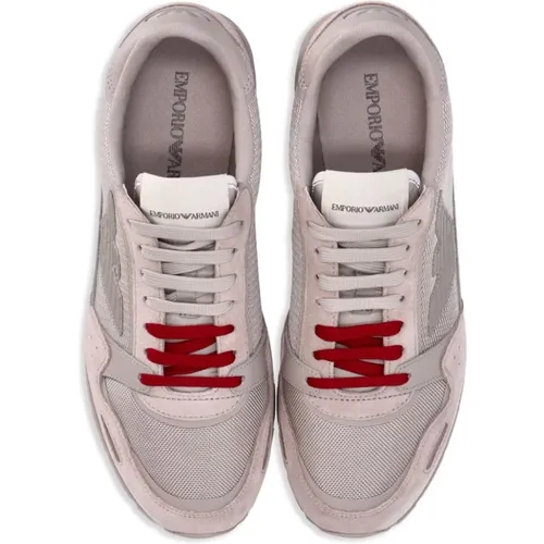 Beige Sneakers with Pink Panelled Design , male, Sizes: 10 UK - Emporio Armani - Modalova