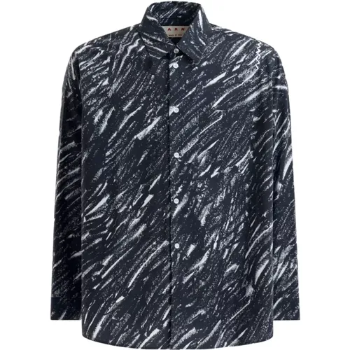 Sketch-style Print Cotton Poplin Shirt , male, Sizes: M, S, L - Marni - Modalova