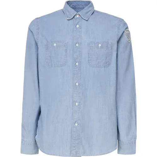 Denim Cotton Shirt Italian Collar Button , male, Sizes: M, 2XL - Blauer - Modalova
