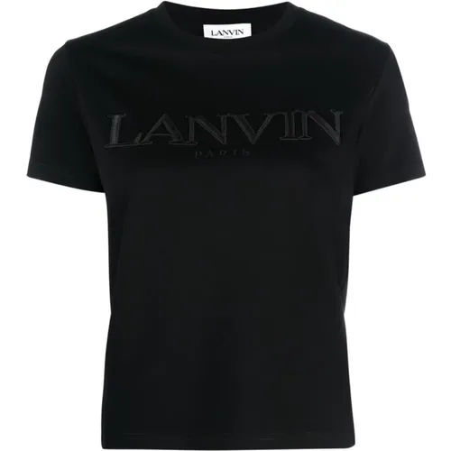 Schwarz Logo Rundhalsausschnitt Kurze Ärmel , Damen, Größe: S - Lanvin - Modalova