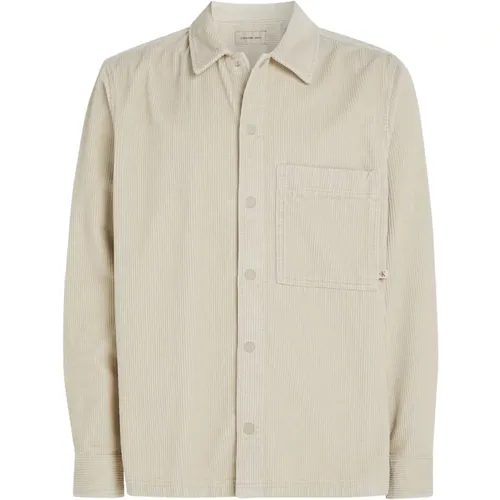 Cord Overshirt Grau , Herren, Größe: S - Calvin Klein - Modalova