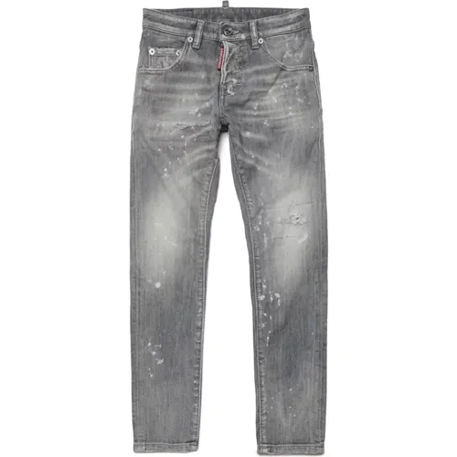 Gesprenkelte graue Skinny Jeans - Cool Guy,Kinder Distressed Bemalte Logo Jeans - Dsquared2 - Modalova