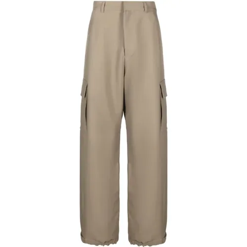 Cotton Trousers with Zipper and Pockets , male, Sizes: S - Off White - Modalova