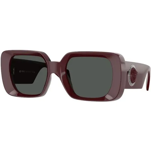 Roter Rahmen, Dunkelgraue Gläser Sonnenbrille , unisex, Größe: 54 MM - Versace - Modalova