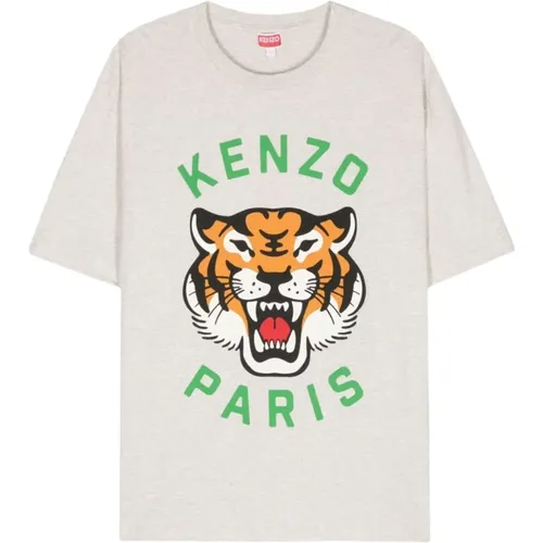 Graue T-Shirts und Polos mit Tiger-Print , Damen, Größe: L - Kenzo - Modalova