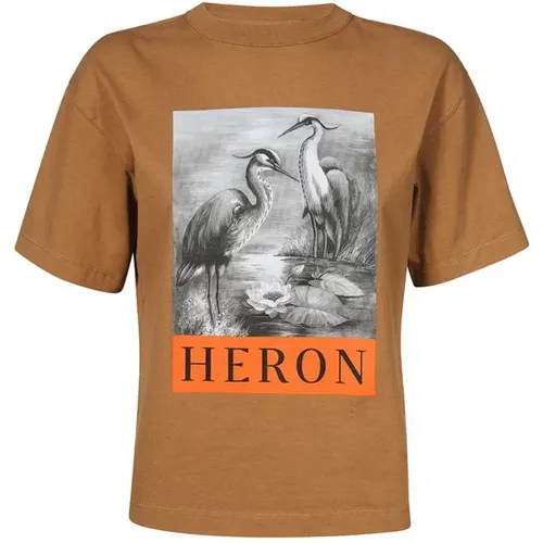 Baumwoll T-Shirt mit Frontdruck , Damen, Größe: XS - Heron Preston - Modalova