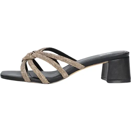 Schwarze Riemchen-Mules Sandalen mit Strass , Damen, Größe: 35 EU - Bibi Lou - Modalova