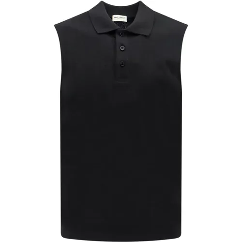 Schwarzes ärmelloses T-Shirt mit Kragen , Herren, Größe: L - Saint Laurent - Modalova