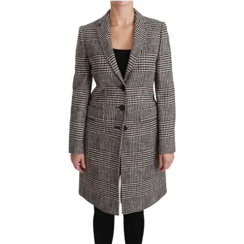 Elegant Multicolor Checked Knee-Length Jacket Coat , female, Sizes: XS - Dolce & Gabbana - Modalova